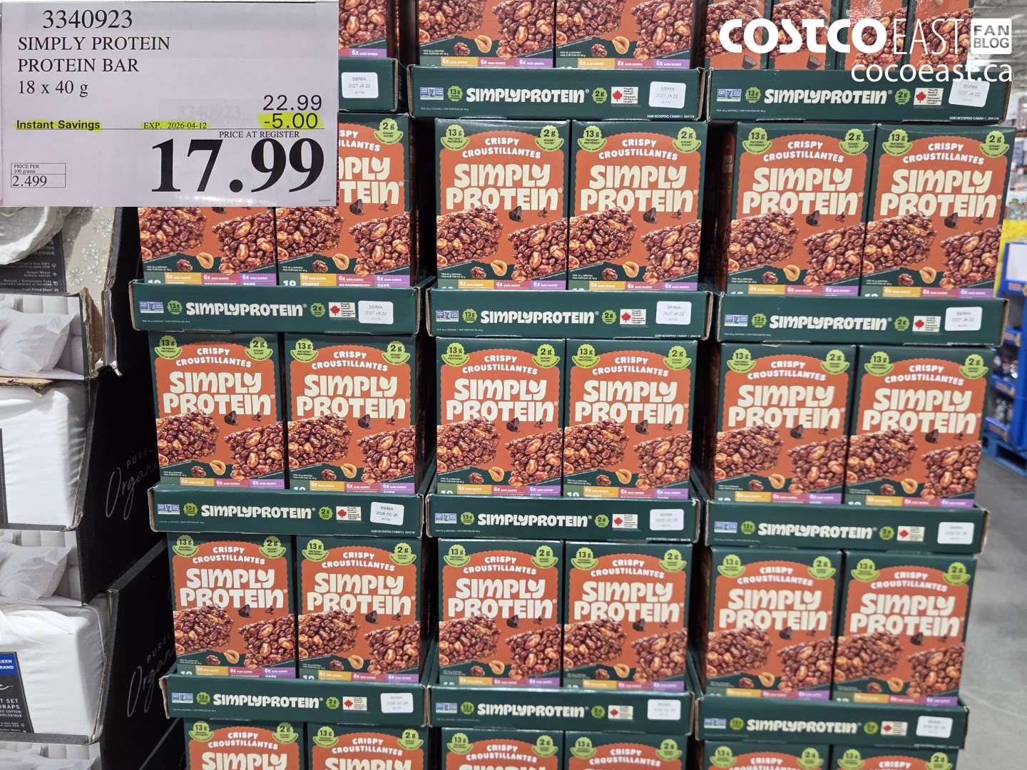 3340923 SIMPLY PROTEIN PROTEIN BAR 18 X 40 G ($5.00 INSTANT SAVINGS EXPIRES ON 2026-04-12) $17.99