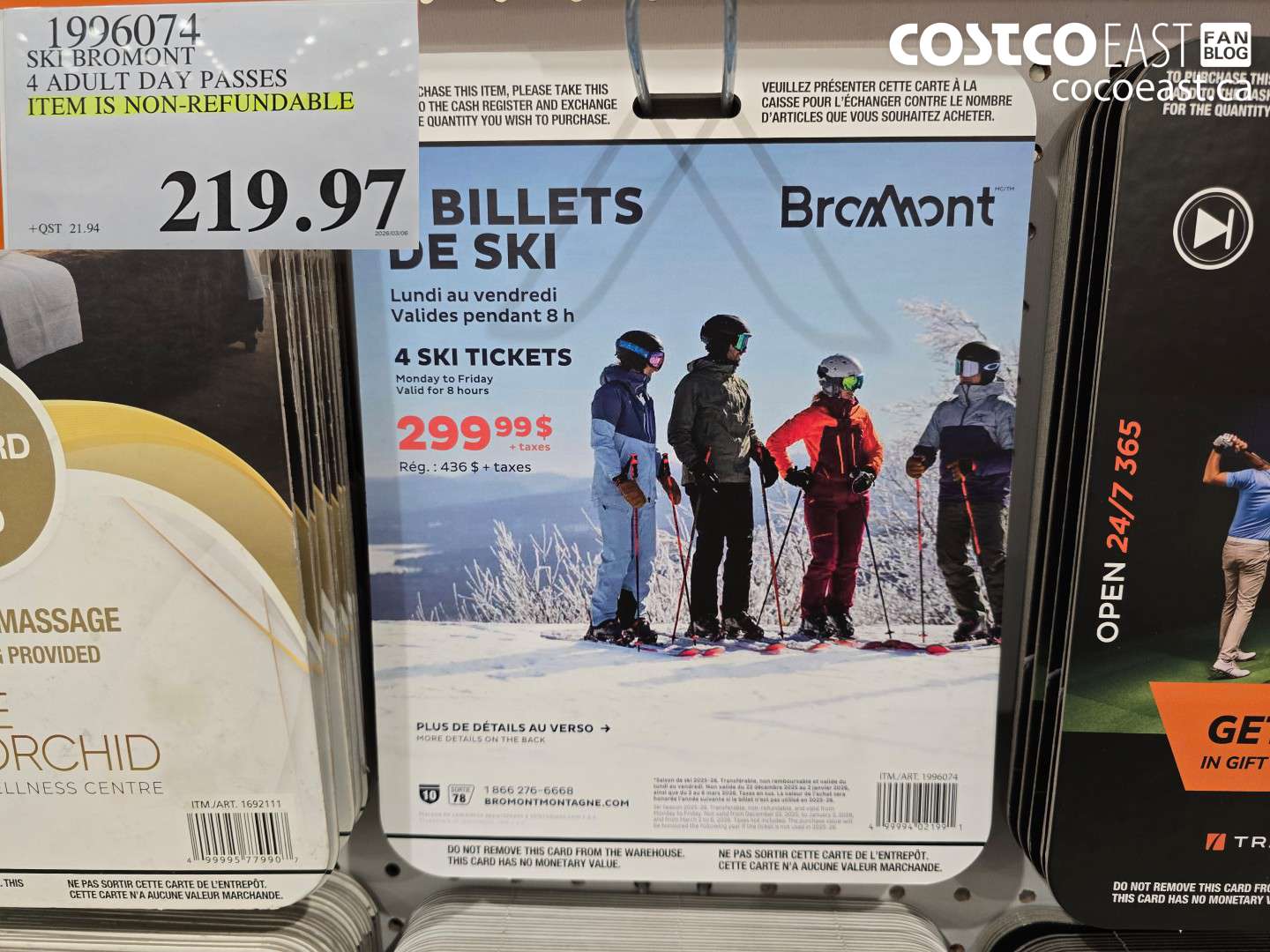 1996074 SKI BROMONT 4 ADULT DAY PASSES $219.97