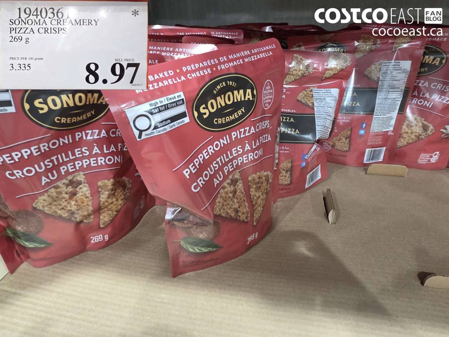 1940361 SONOMA CREAMERY PIZZA CRISPS 269 G $8.97