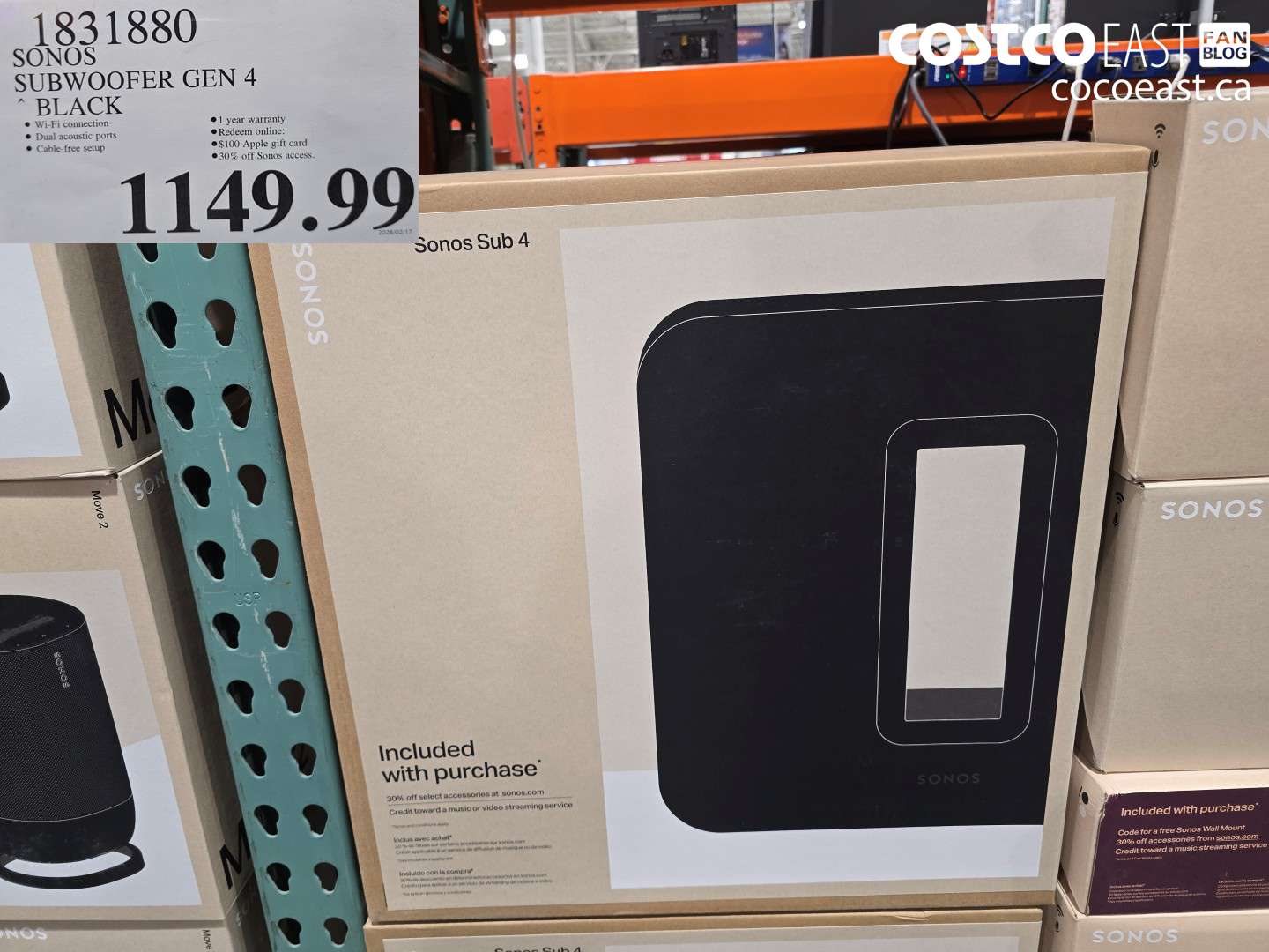 1831880 SONOS SUBWOOFER GEN 4 BLACK $1149.99