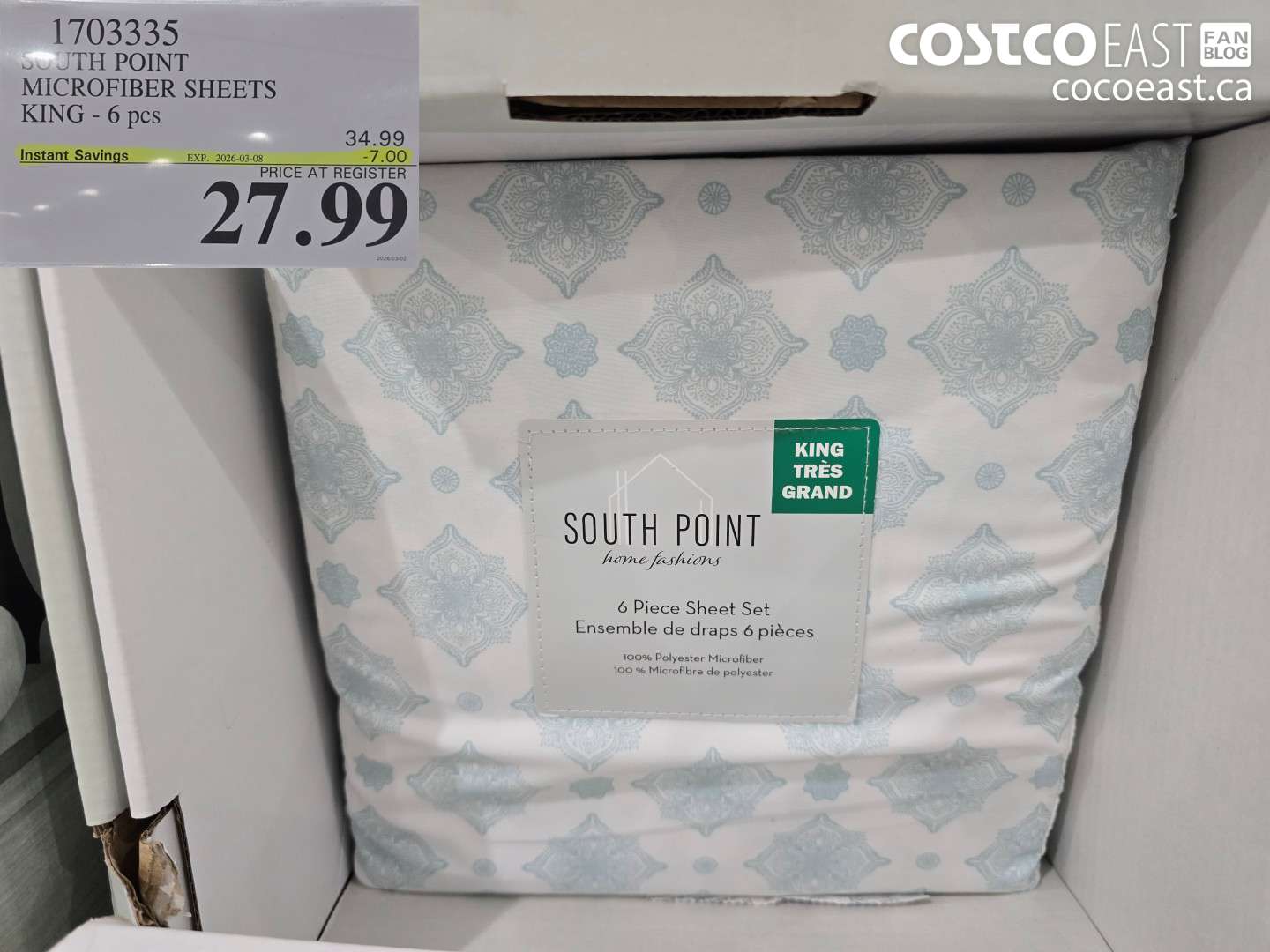 1703335 SOUTH POINT MICROFIBER SHEETS KING - 6 PCS ($7.00 INSTANT SAVINGS EXPIRES ON 2026-03-08) $27.99