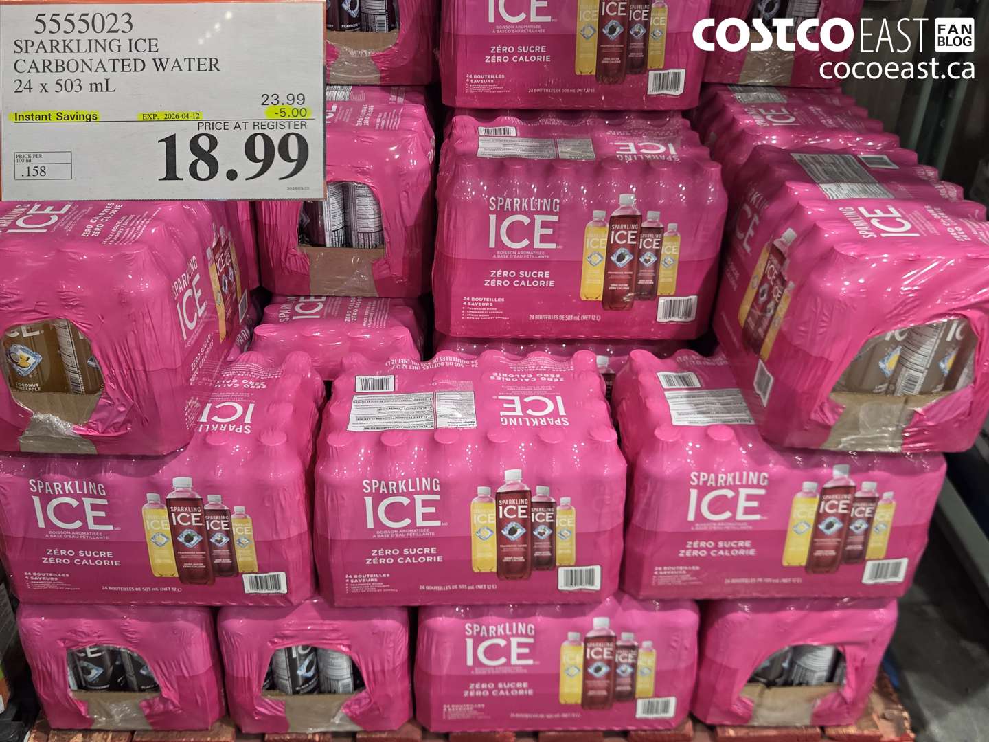 5555023 SPARKLING ICE CARBONATED WATER 24 X 503 ML ($5.00 INSTANT SAVINGS EXPIRES ON 2026-04-12) $18.99