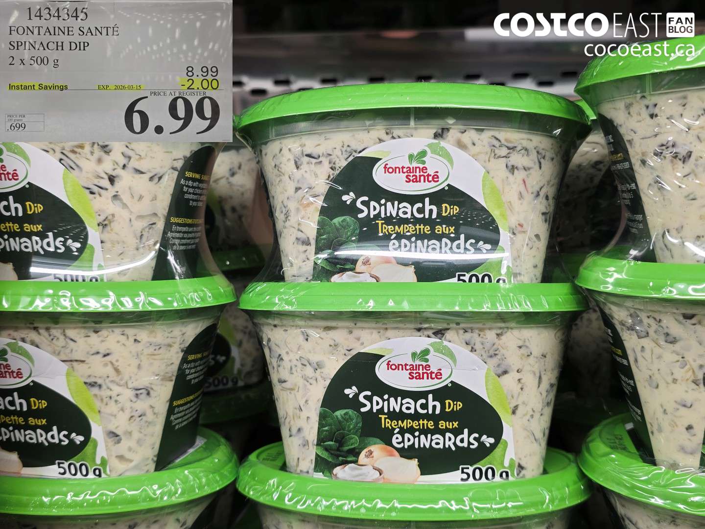 1433435 SPINACH DIP 2 X 500 G ($2.00 INSTANT SAVINGS EXPIRES ON 2026-03-15) $6.99