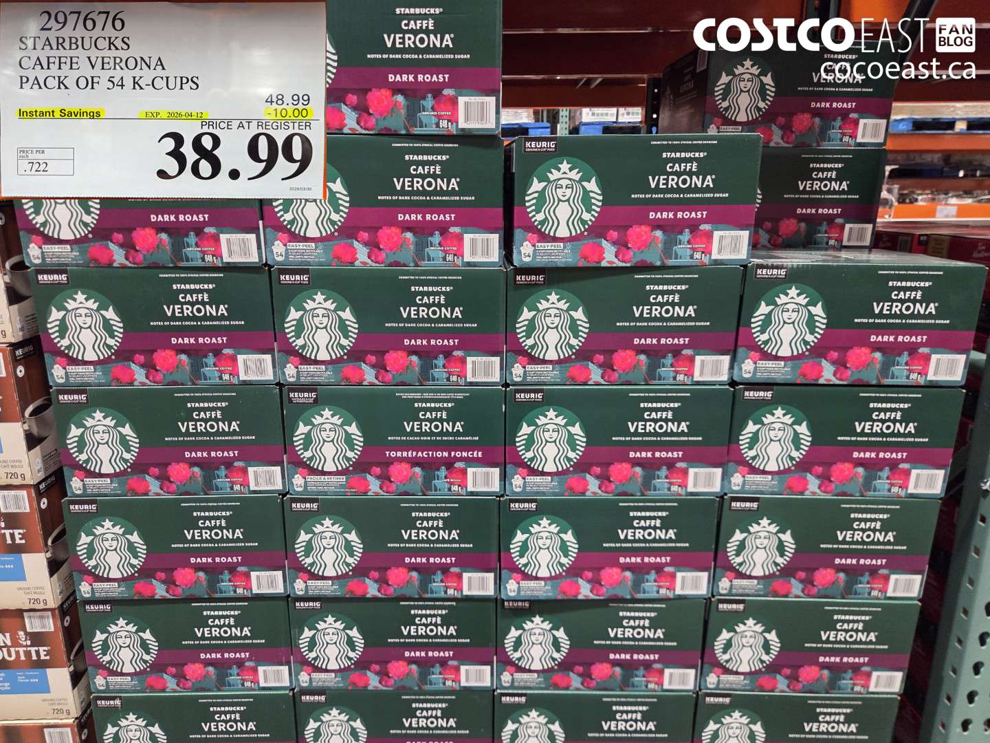 297676 STARBUCKS CAFFE VERONA PACK OF 54 K-CUPS ($10.00 INSTANT SAVINGS EXPIRES ON 2026-04-12) $38.99
