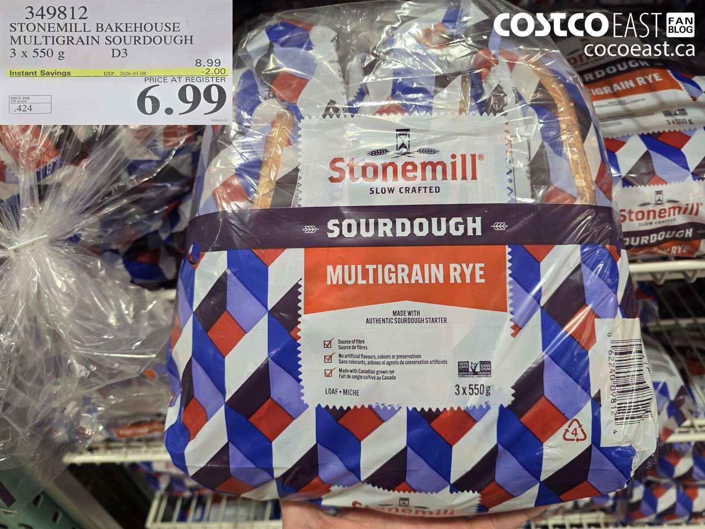 349812 STONEMILL BAKEHOUSE MULTIGRAIN SOURDOUGH 3 X 550 G ($2.00 INSTANT SAVINGS EXPIRES ON 2026-03-08) $6.99