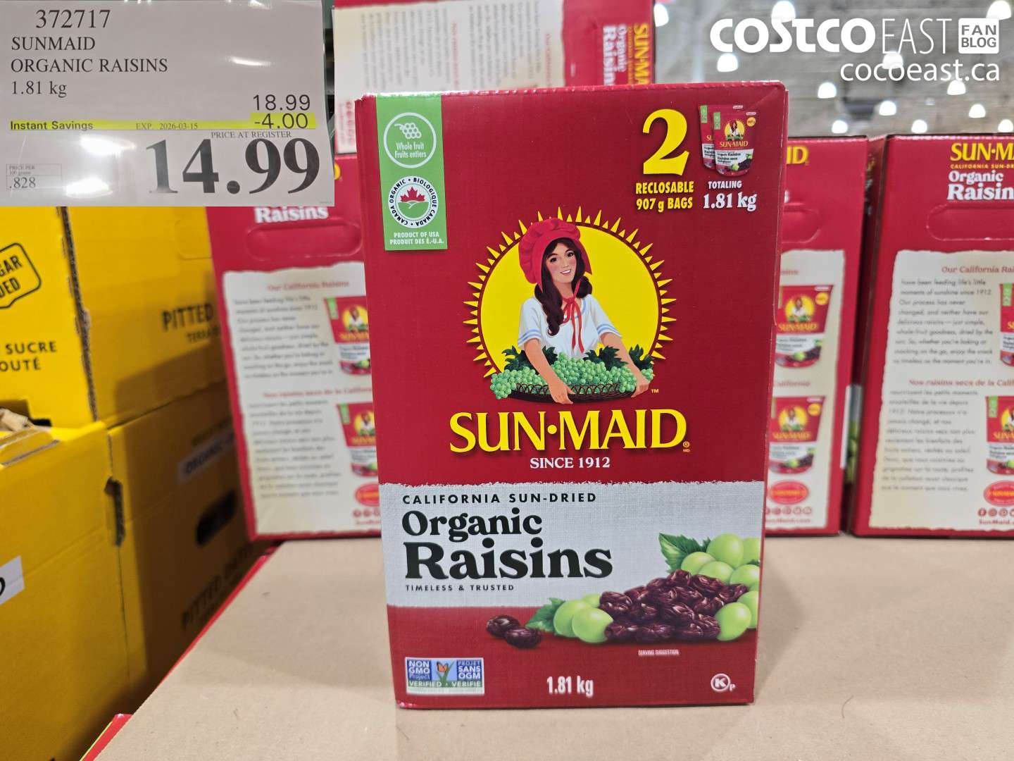 372717 SUNMAID ORGANIC RAISINS ($4.00 INSTANT SAVINGS EXPIRES ON 2026-03-15) $14.99