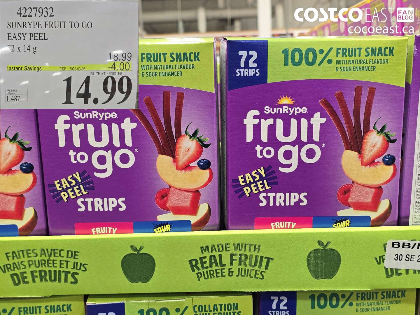 4227932 SUNRYPE FRUIT TO GO EASY PEEL 72 X 14 G ($4.00 INSTANT SAVINGS EXPIRES ON 2026-03-08) $14.99