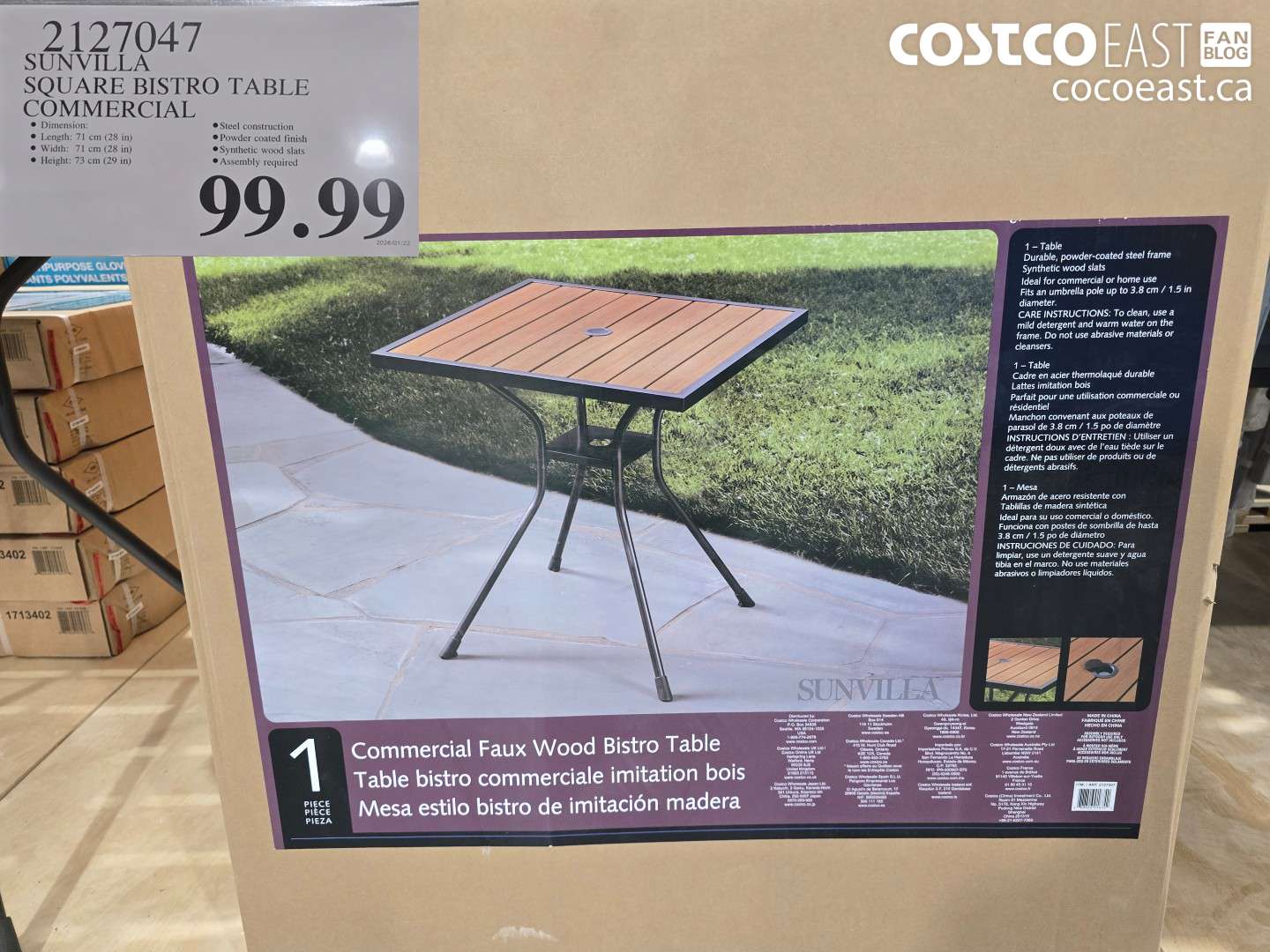 2127047 SUNVILLA SQUARE BISTRO TABLE COMMERCIAL $99.99