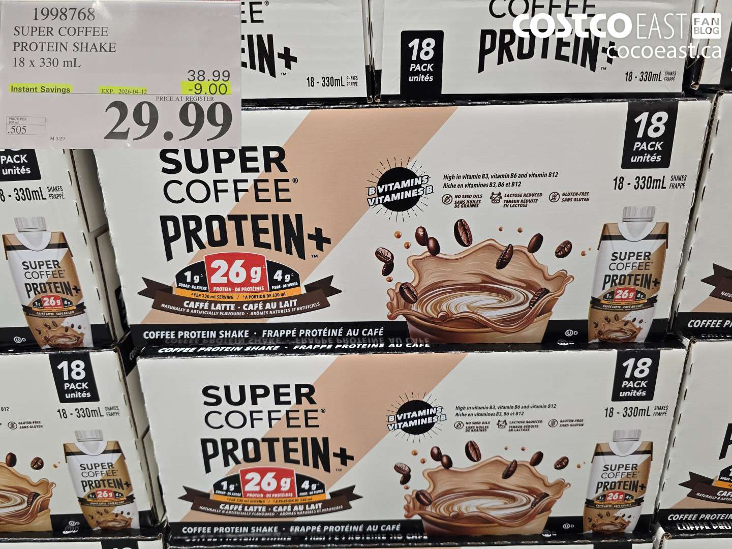 1998768 SUPER COFFEE PROTEIN SHAKE 18 X 330 ML ($9.00 INSTANT SAVINGS EXPIRES ON 2026-04-12) $29.99