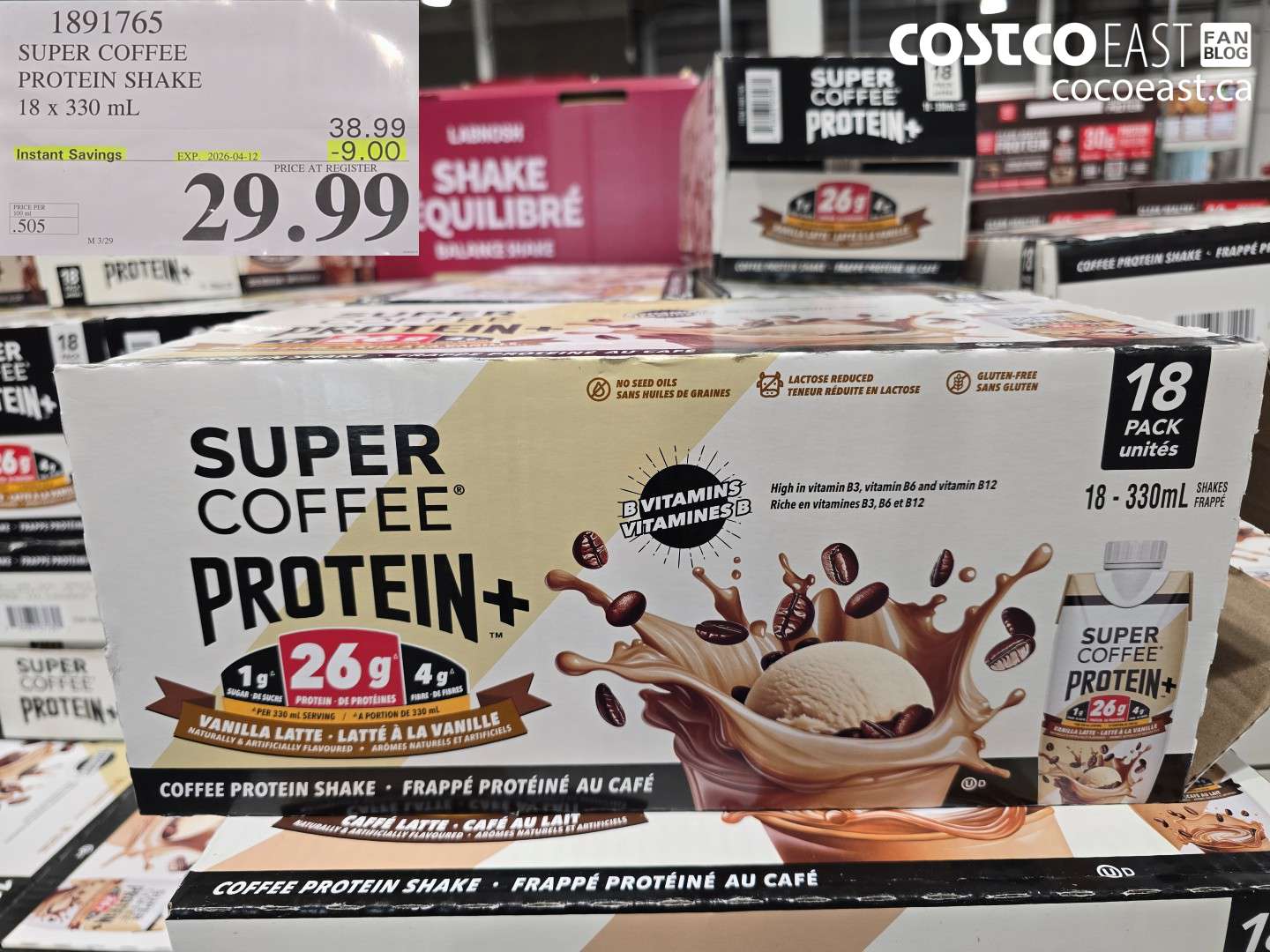 1891765 SUPER COFFEE PROTEIN SHAKE 18 X 330 ML ($9.00 INSTANT SAVINGS EXPIRES ON 2026-04-12) $29.99