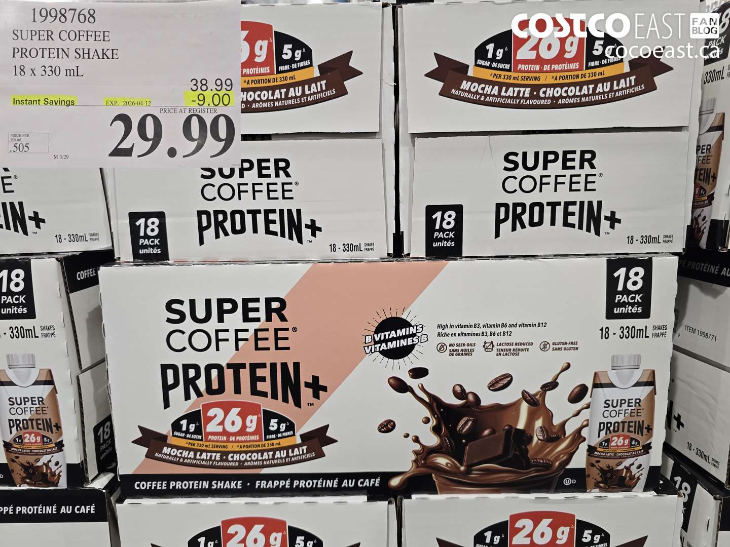 1998768 SUPER COFFEE PROTEIN SHAKE 18 X 330 ML ($9.00 INSTANT SAVINGS EXPIRES ON 2026-04-12) $29.99