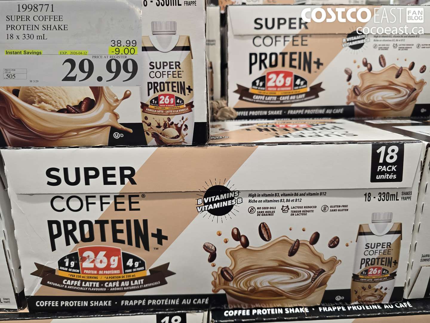 1998771 SUPER COFFEE PROTEIN SHAKE 18 X 330 ML ($9.00 INSTANT SAVINGS EXPIRES ON 2026-04-12) $29.99