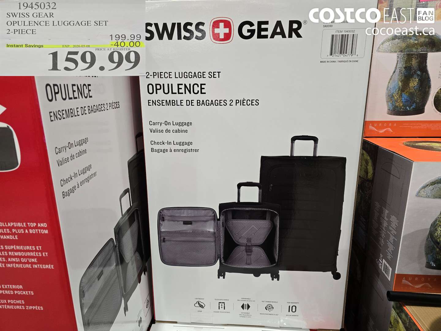 1945032 SWISS GEAR OPULENCE LUGGAGE SET 2-PIECE ($40.00 INSTANT SAVINGS EXPIRES ON 2026-03-08) $159.99