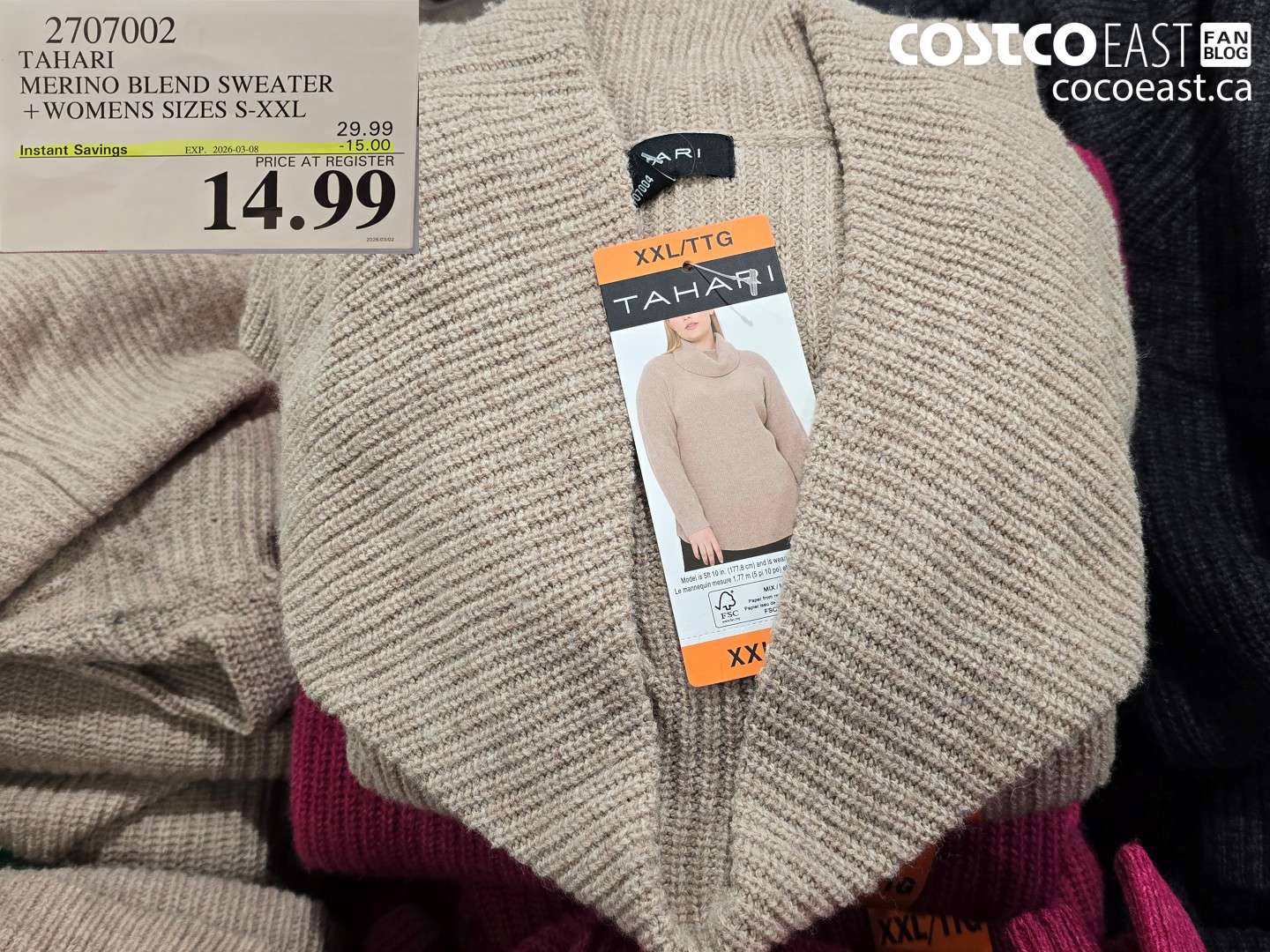 2707002 TAHARI MERINO BLEND SWEATER + WOMENS SIZES S-XXL ($15.00 INSTANT SAVINGS EXPIRES ON 2026-03-08) $14.99