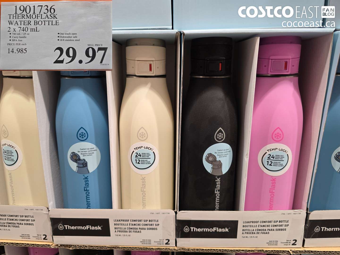 1901736 THERMOFLASK WATER BOTTLE 2 X 740 ML $29.97