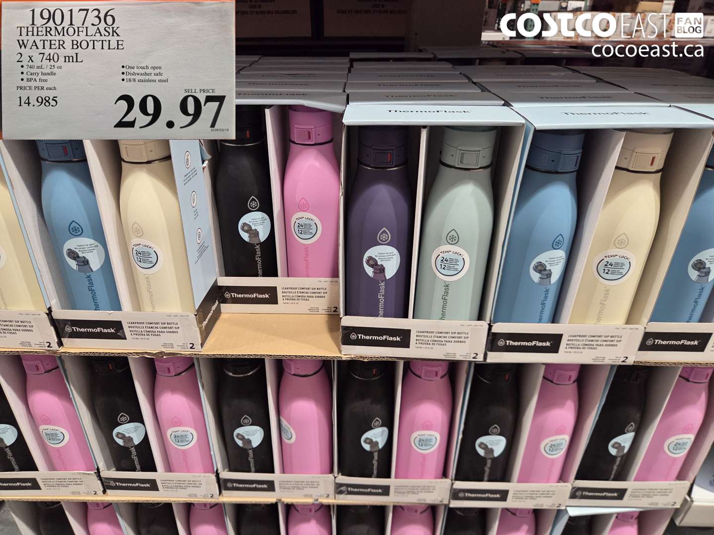 1901736 THERMOFLASK WATER BOTTLE 2 X 740 ML $29.97