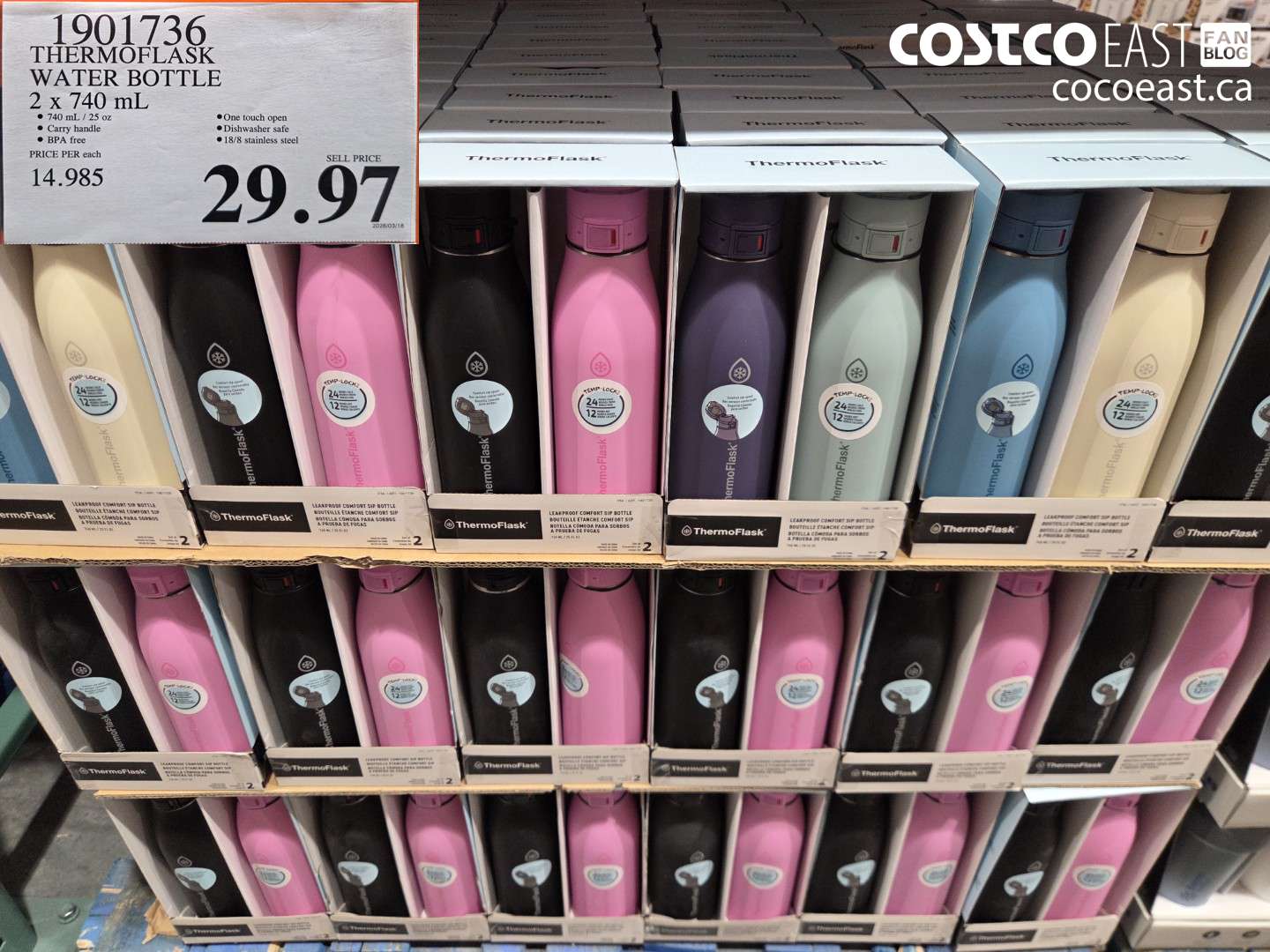 1901736 THERMOFLASK WATER BOTTLE 2 X 740 ML $29.97