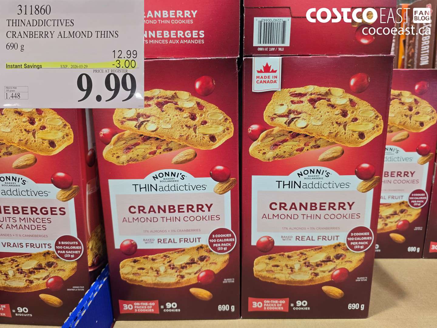 311860 THINADDICTIVES CRANBERRY ALMOND THINS 690 G ($3.00 INSTANT SAVINGS EXPIRES ON 2026-03-29) $9.99