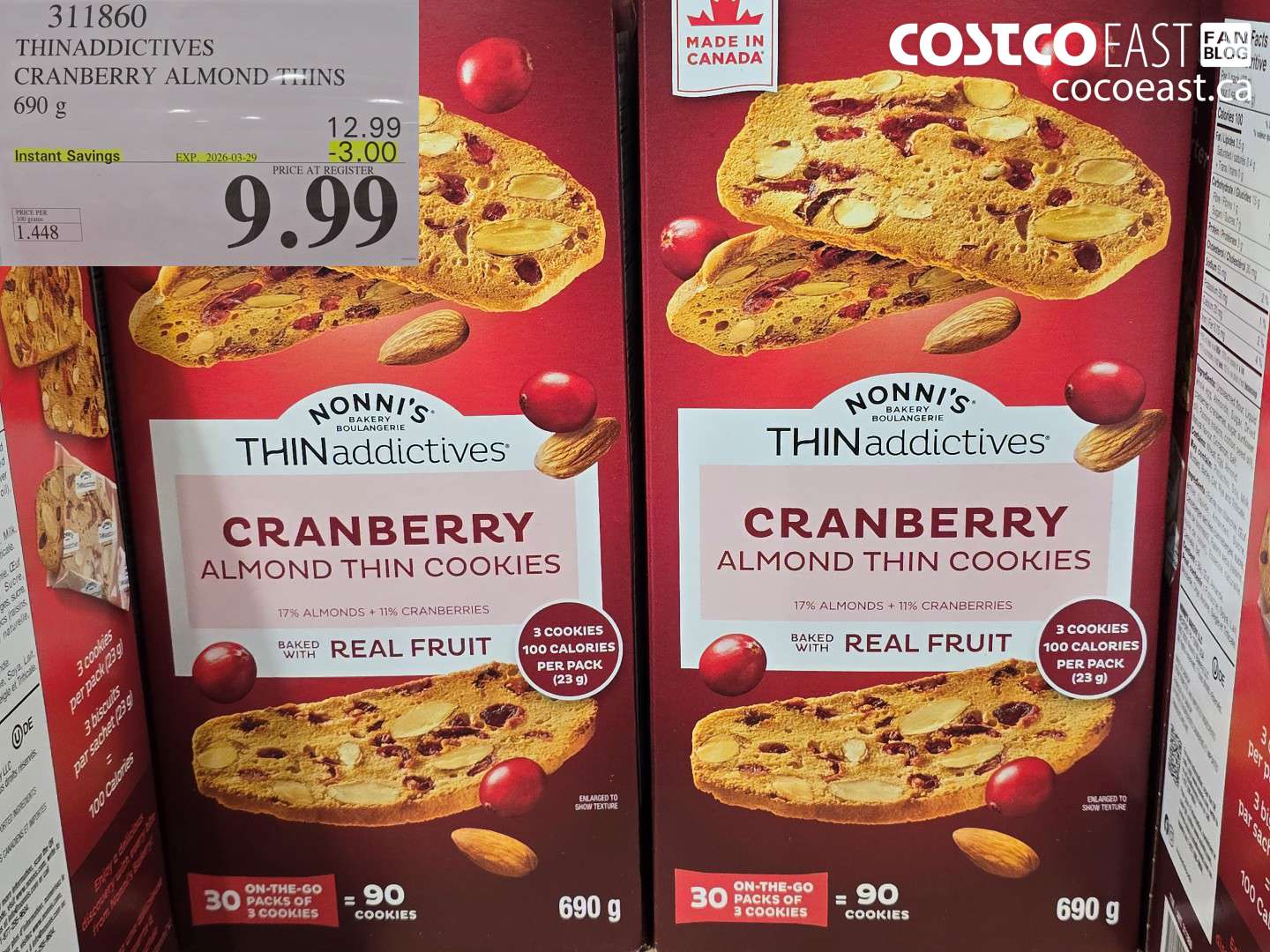 311860 THINADDICTIVES CRANBERRY ALMOND THINS 690 G ($3.00 INSTANT SAVINGS EXPIRES ON 2026-03-29) $9.99