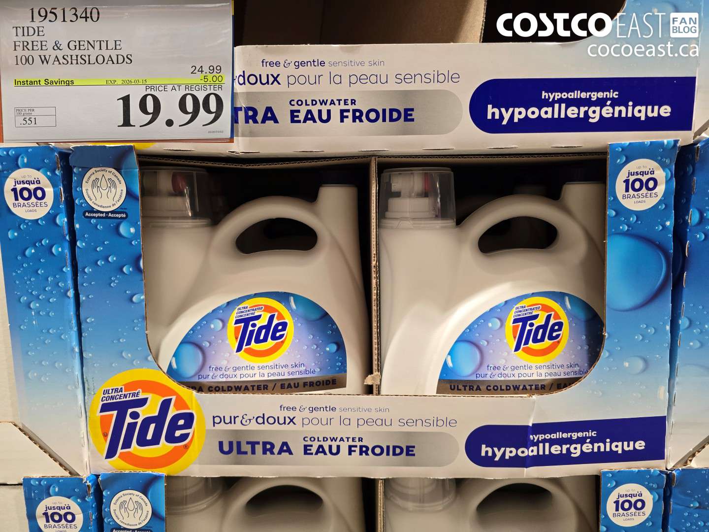 1951340 TIDE FREE & GENTLE 100 WASHLOADS ($5.00 INSTANT SAVINGS EXPIRES ON 2026-03-15) $19.99