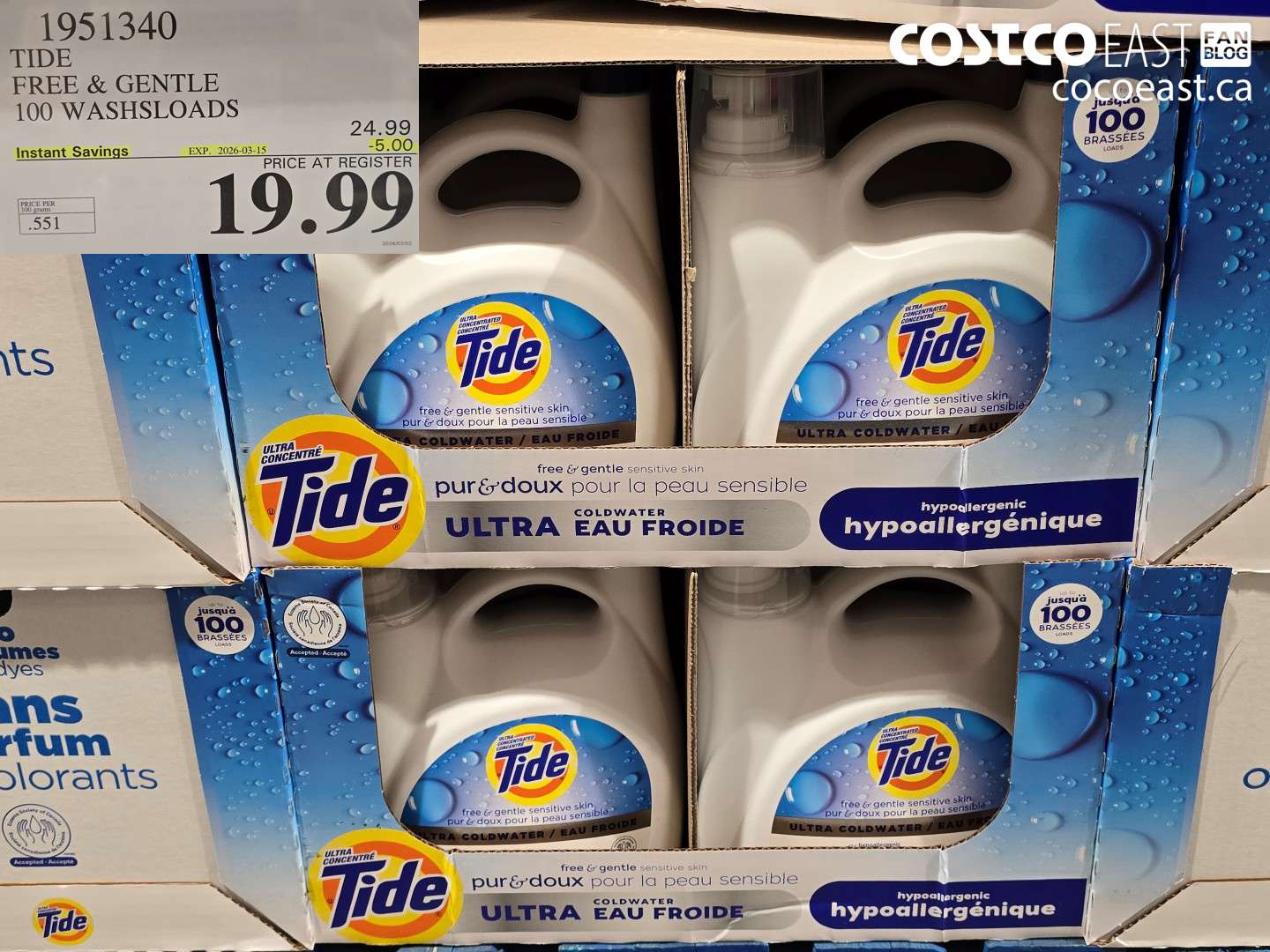 1951340 TIDE FREE & GENTLE 100 WASHLOADS ($5.00 INSTANT SAVINGS EXPIRES ON 2026-03-15) $19.99