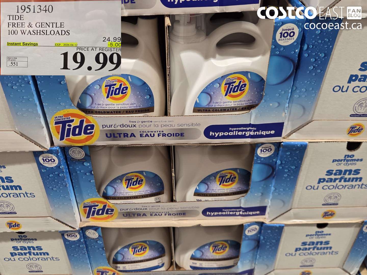 1951340 TIDE FREE & GENTLE 100 WASHLOADS ($5.00 INSTANT SAVINGS EXPIRES ON 2026-04-12) $19.99