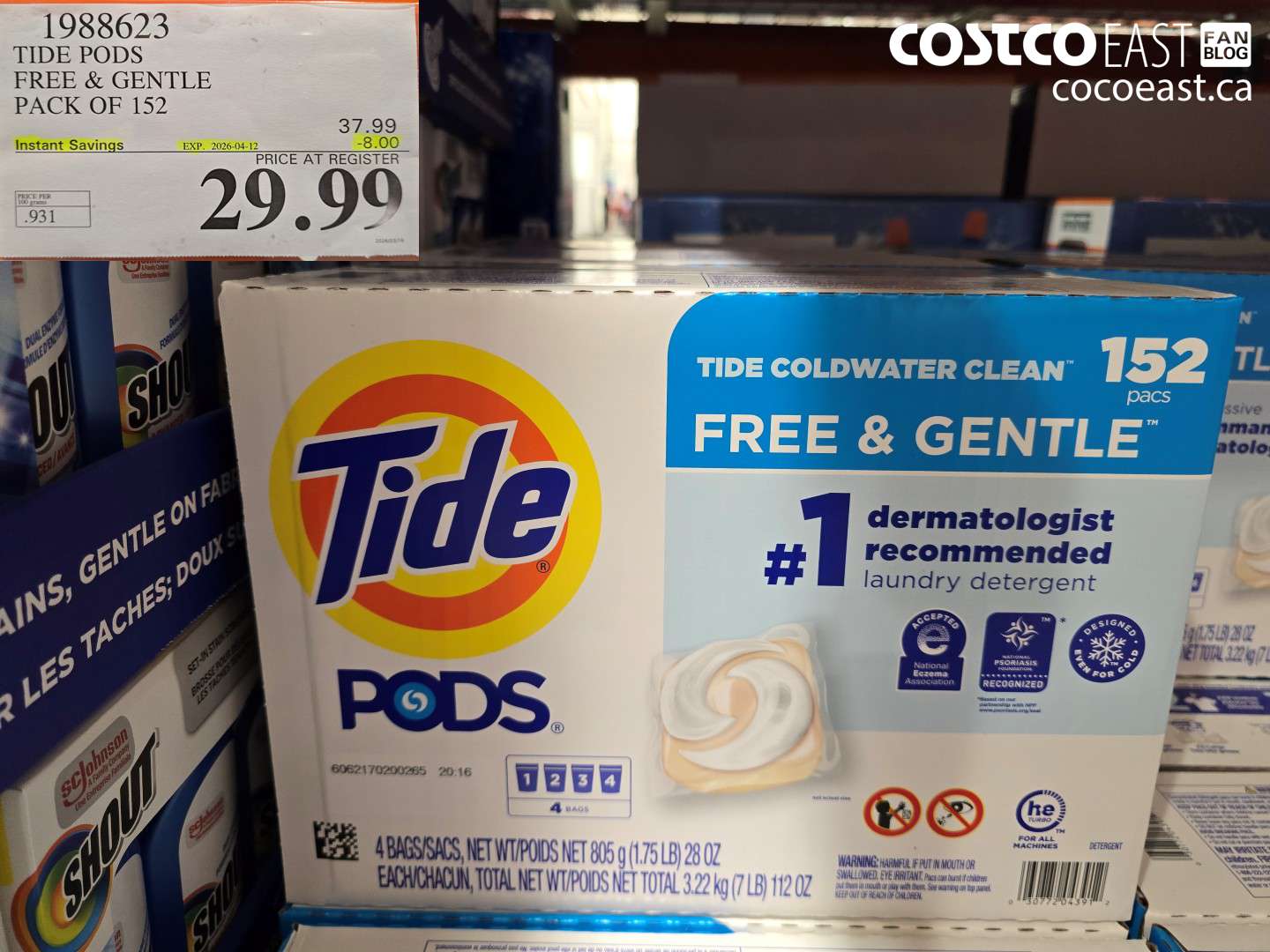 1988623 TIDE PODS FREE & GENTLE PACK OF 152 ($8.00 INSTANT SAVINGS EXPIRES ON 2026-04-12) $29.99