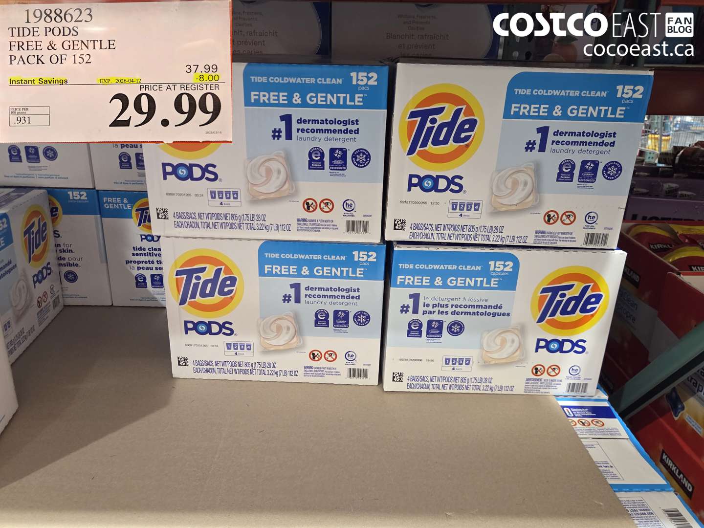 1988623 TIDE PODS FREE & GENTLE PACK OF 152 ($8.00 INSTANT SAVINGS EXPIRES ON 2026-04-12) $29.99
