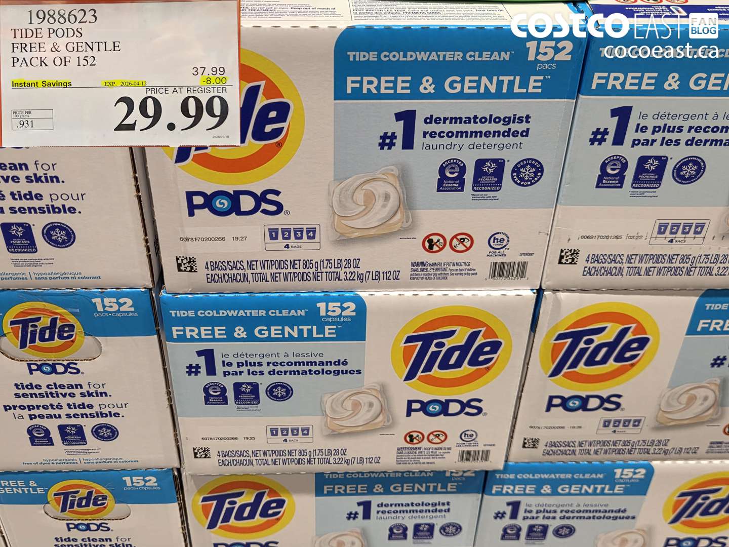1988623 TIDE PODS FREE & GENTLE PACK OF 152 ($8.00 INSTANT SAVINGS EXPIRES ON 2026-04-12) $29.99