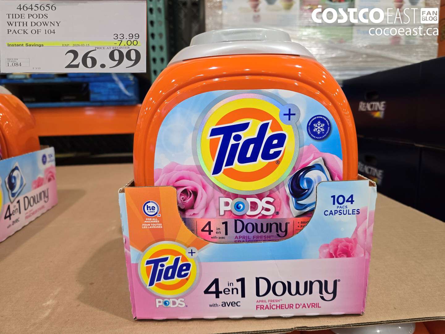 4645656 TIDE PODS WITH DOWNY PACK OF 104 ($7.00 INSTANT SAVINGS EXPIRES ON 2026-03-15) $26.99