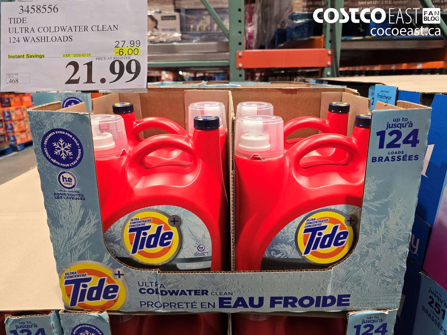 3458556 TIDE ULTRA COLDWATER CLEAN 124 WASHLOADS ($6.00 INSTANT SAVINGS EXPIRES ON 2026-03-15) $21.99