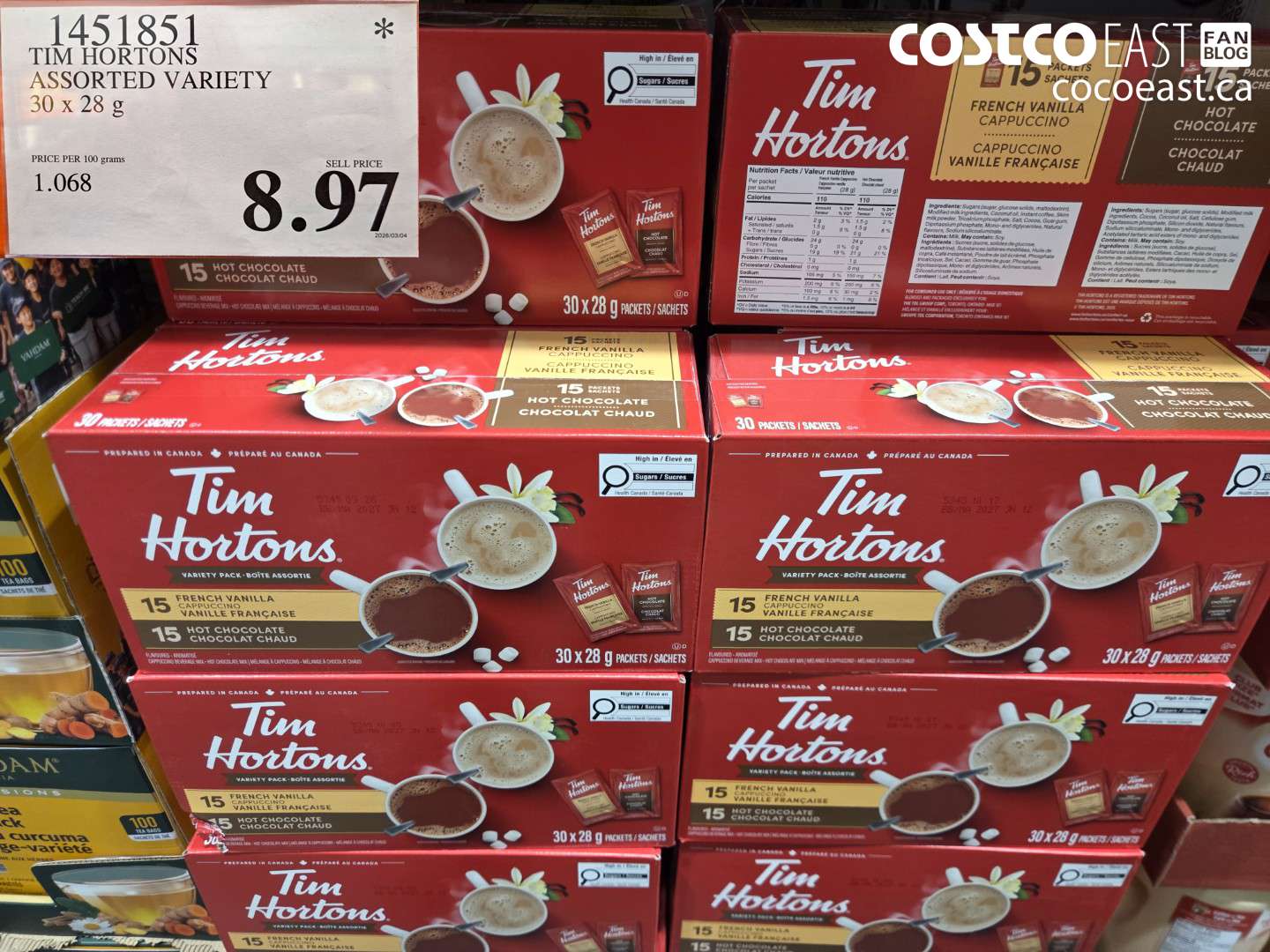 1451851 TIM HORTONS ASSORTED VARIETY 30 X 28 G $8.97