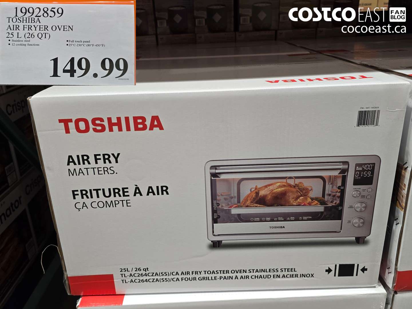 1992859 TOSHIBA AIR FRYER OVEN 25 L (26 QT) $149.99