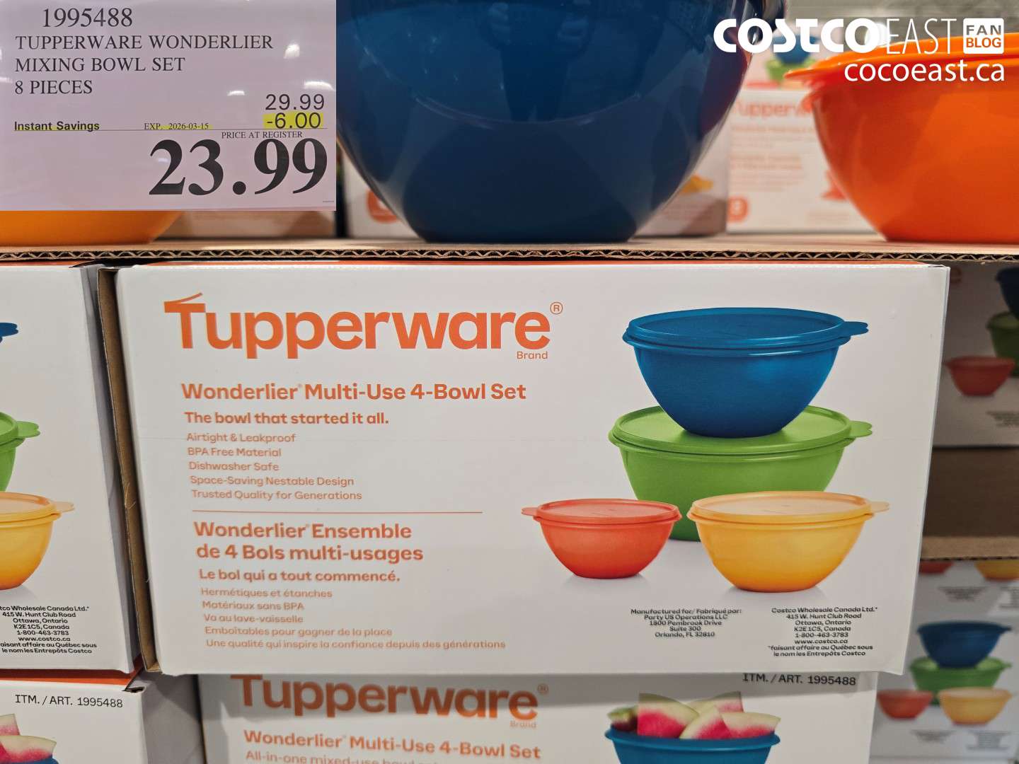 1995488 TUPPERWARE WONDERLIER MIXING BOWL SET 8 PIECES ($6.00 INSTANT SAVINGS EXPIRES ON 2026-03-15) $23.99