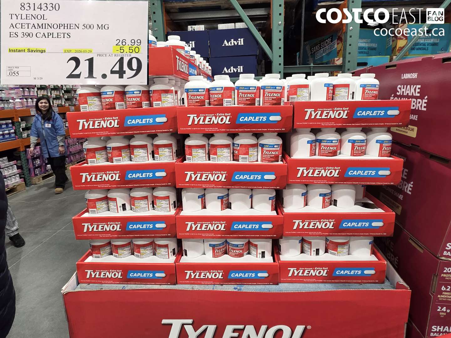 8314330 TYLENOL ACETAMINOPHEN 500 MG ES 390 CAPLETS ($5.50 INSTANT SAVINGS EXPIRES ON 2026-03-29) $21.49