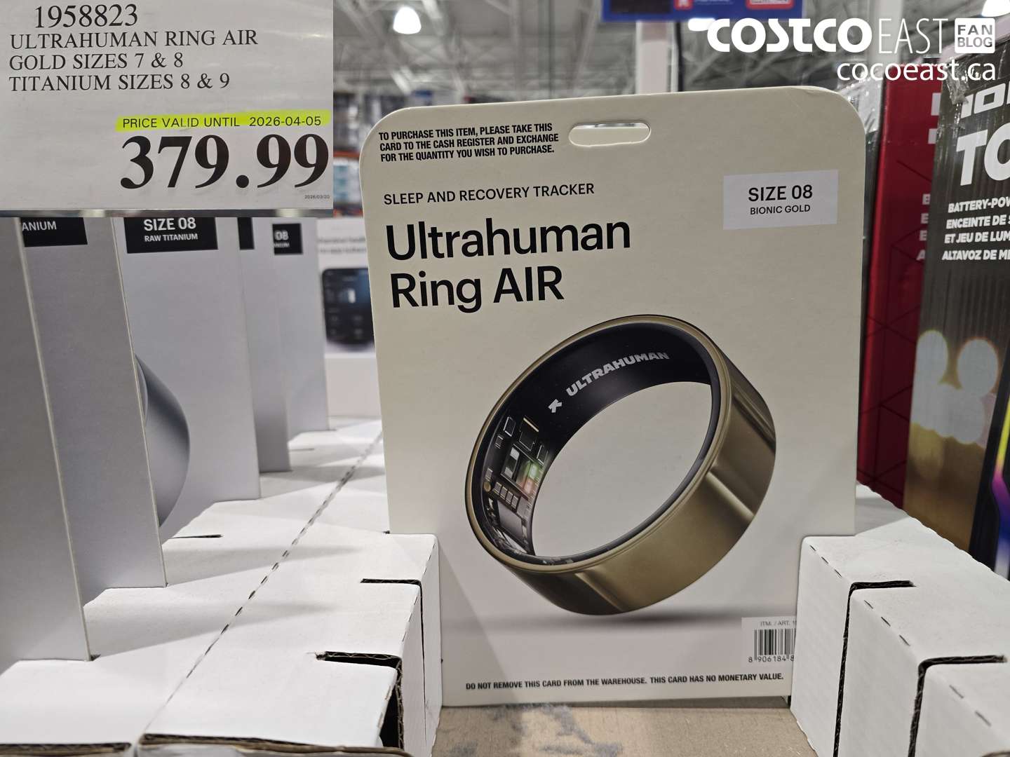 1958823 ULTRAHUMAN RING AIR GOLD SIZES 7 & 8 TITANIUM SIZES 8 & 9 $379.99