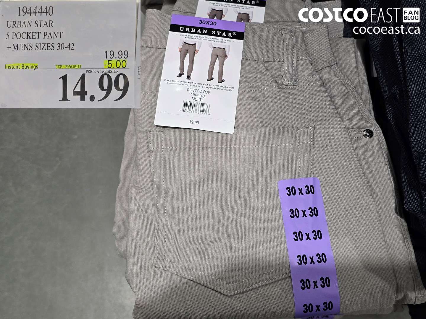 1944440 URBAN STAR 5 POCKET PANT MENS SIZES 30-42 ($5.00 INSTANT SAVINGS EXPIRES ON 2026-03-15) $14.99