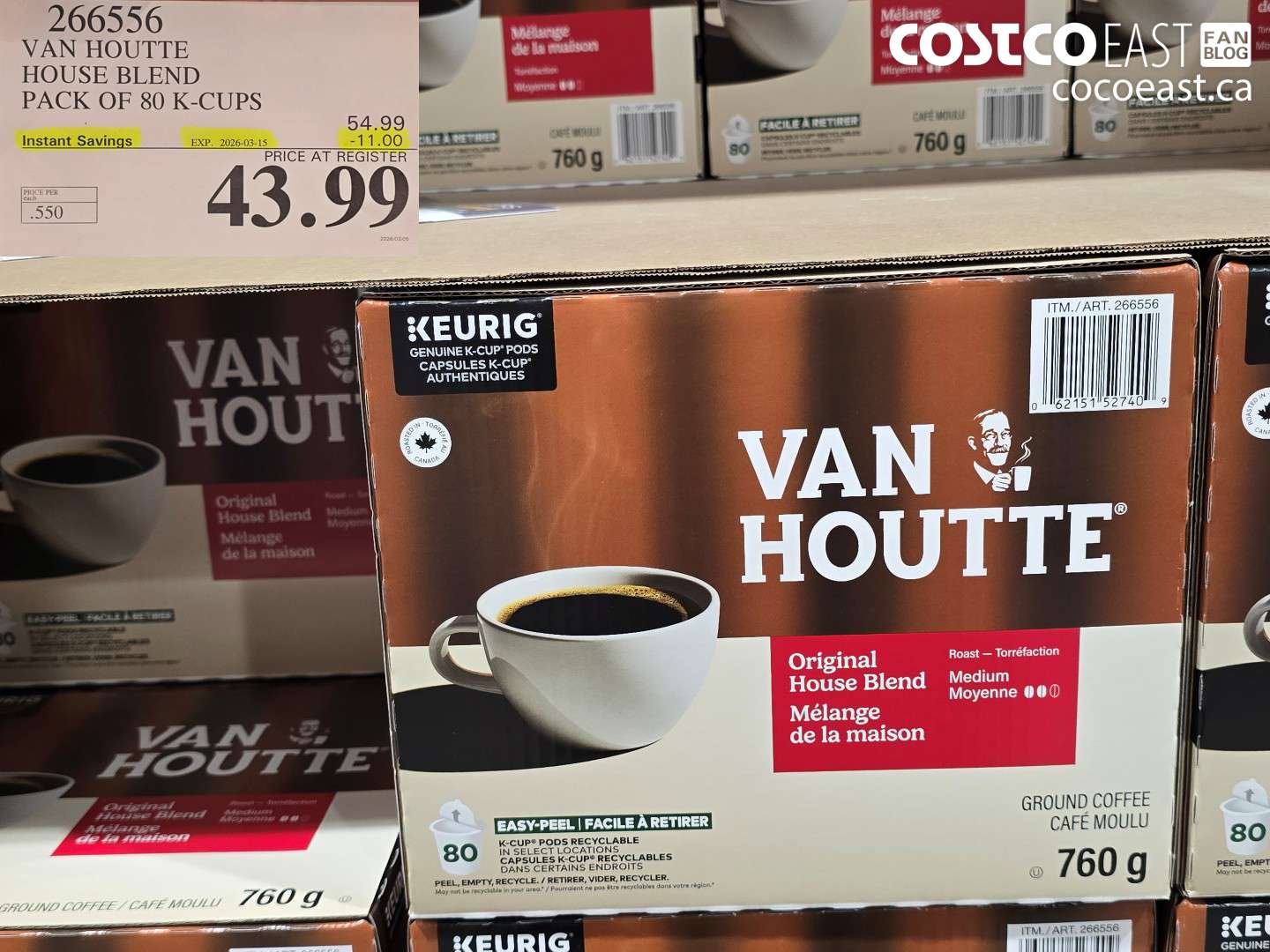 266556 VAN HOUTTE HOUSE BLEND PACK OF 80 K-CUPS ($11.00 INSTANT SAVINGS EXPIRES ON 2026-03-15) $43.99
