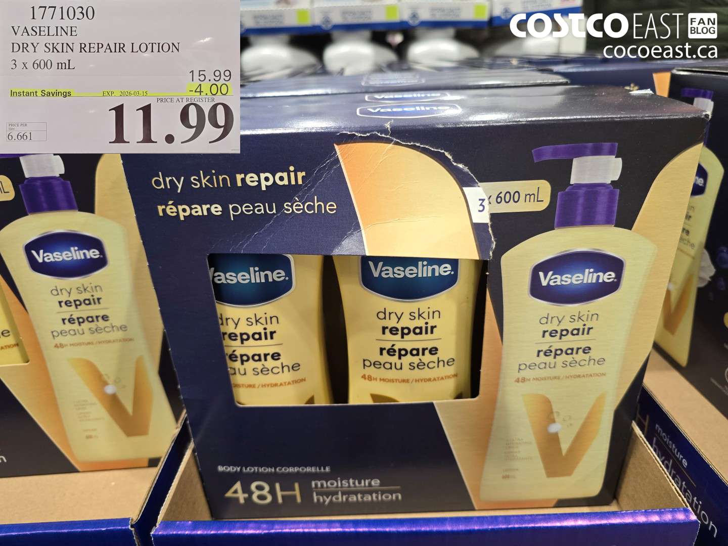 1771030 VASELINE DRY SKIN REPAIR LOTION 3 X 600 ML ($4.00 INSTANT SAVINGS EXPIRES ON 2026-03-15) $11.99