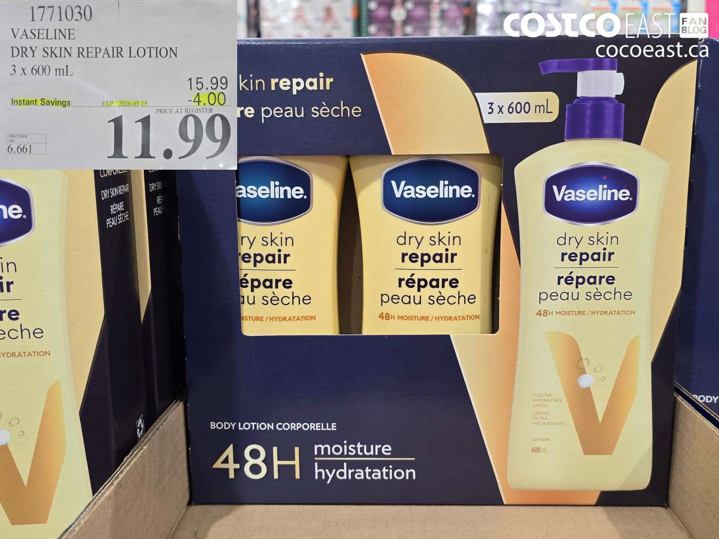 1771030 VASELINE DRY SKIN REPAIR LOTION 3 X 600 ML ($4.00 INSTANT SAVINGS EXPIRES ON 2026-03-15) $11.99