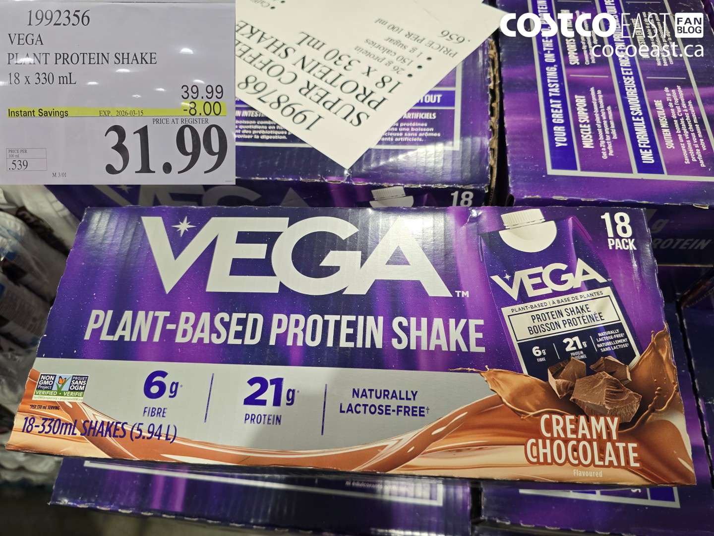 1992356 VEGA PLANT PROTEIN SHAKE 18 X 330 ML ($8.00 INSTANT SAVINGS EXPIRES ON 2026-03-15) $31.99