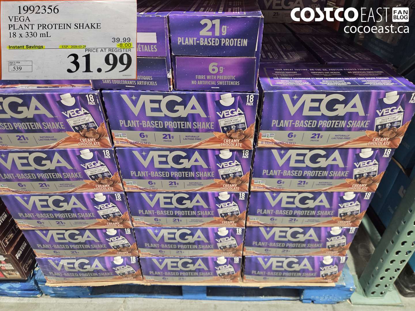 1992356 VEGA PLANT PROTEIN SHAKE 18 X 330 ML ($8.00 INSTANT SAVINGS EXPIRES ON 2026-03-29) $31.99