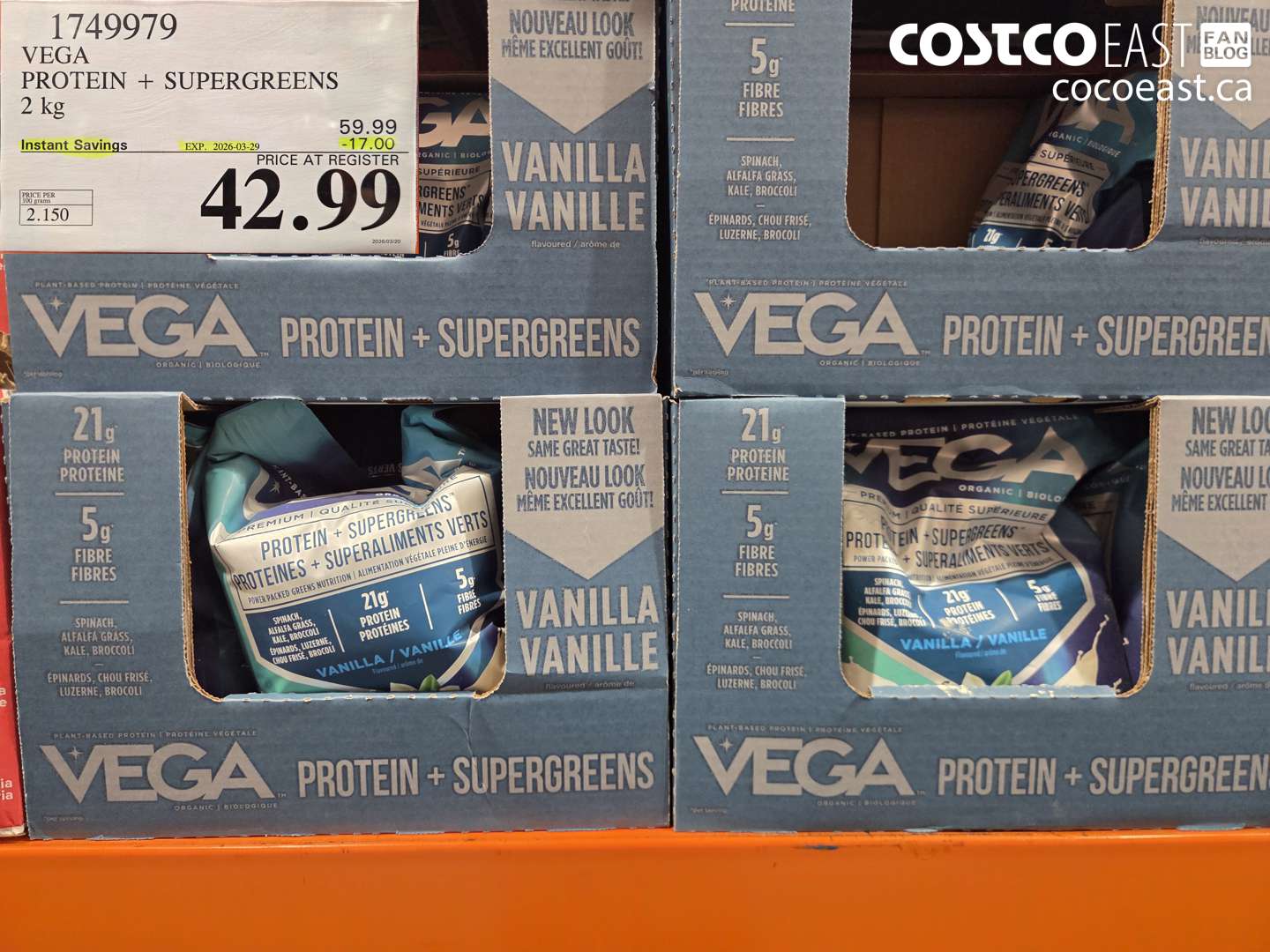 1749979 VEGA PROTEIN + SUPERGREENS 2 KG ($17.00 INSTANT SAVINGS EXPIRES ON 2026-03-29) $42.99