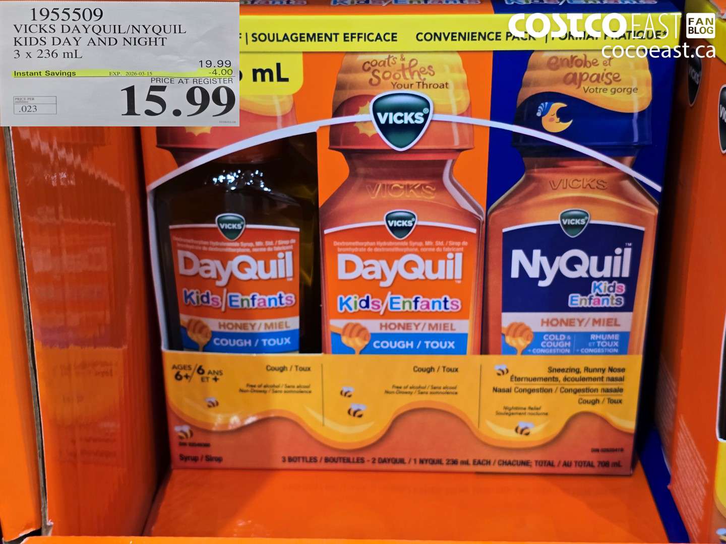 1955509 VICKS DAYQUIL/NYQUIL KIDS DAY AND NIGHT 3 X 236 ML ($4.00 INSTANT SAVINGS EXPIRES ON 2026-03-15) $15.99