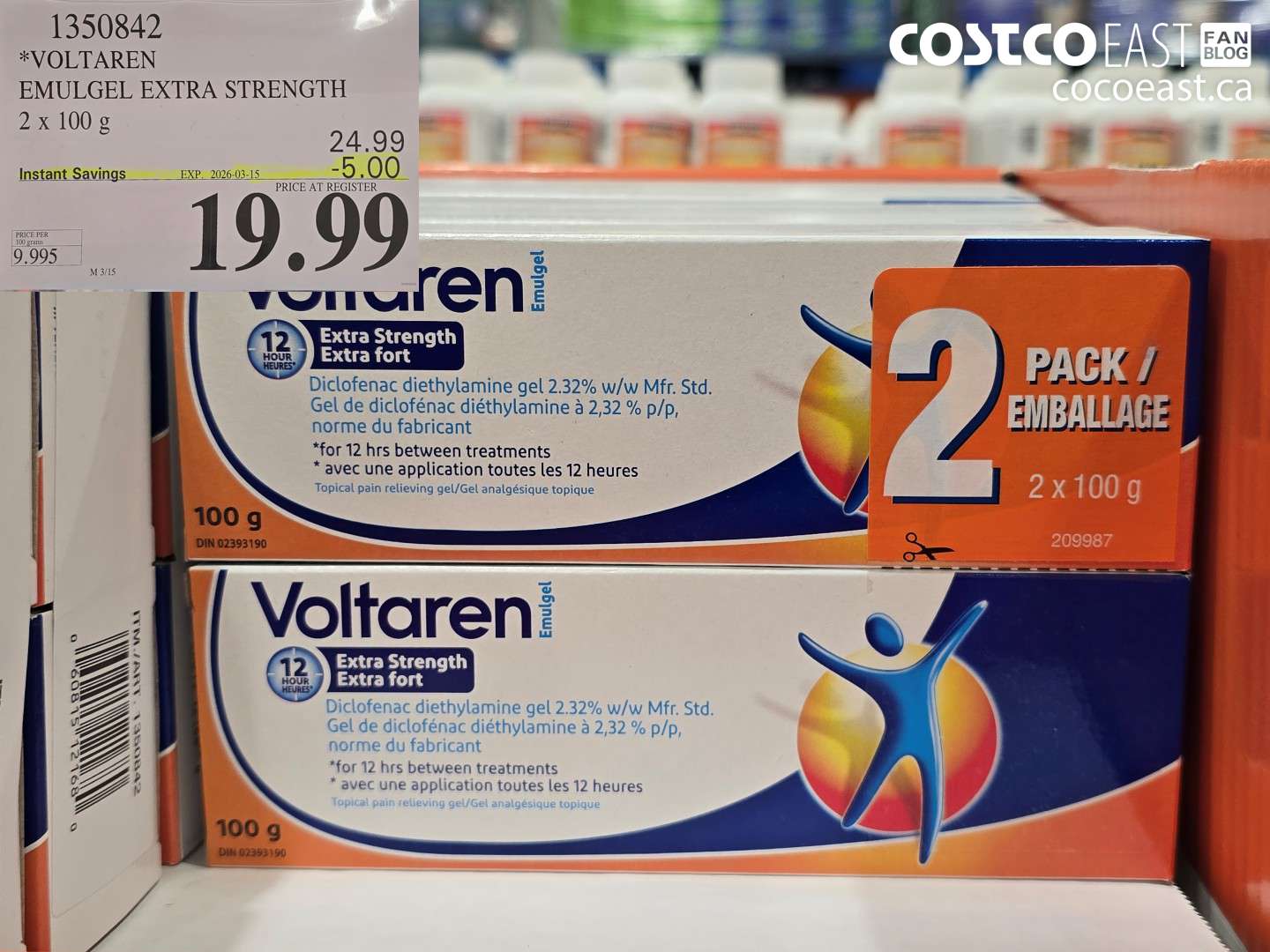 1350842 VOLTAREN EMULGEL EXTRA STRENGTH 2 X 100 G ($5.00 INSTANT SAVINGS EXPIRES ON 2026-03-15) $19.99