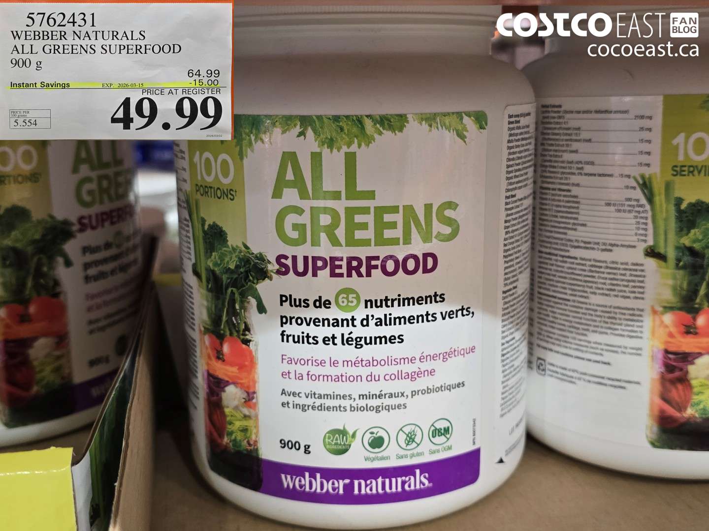 5762431 WEBBER NATURALS ALL GREENS SUPERFOOD 900 G ($15.00 INSTANT SAVINGS EXPIRES ON 2026-03-15) $49.99