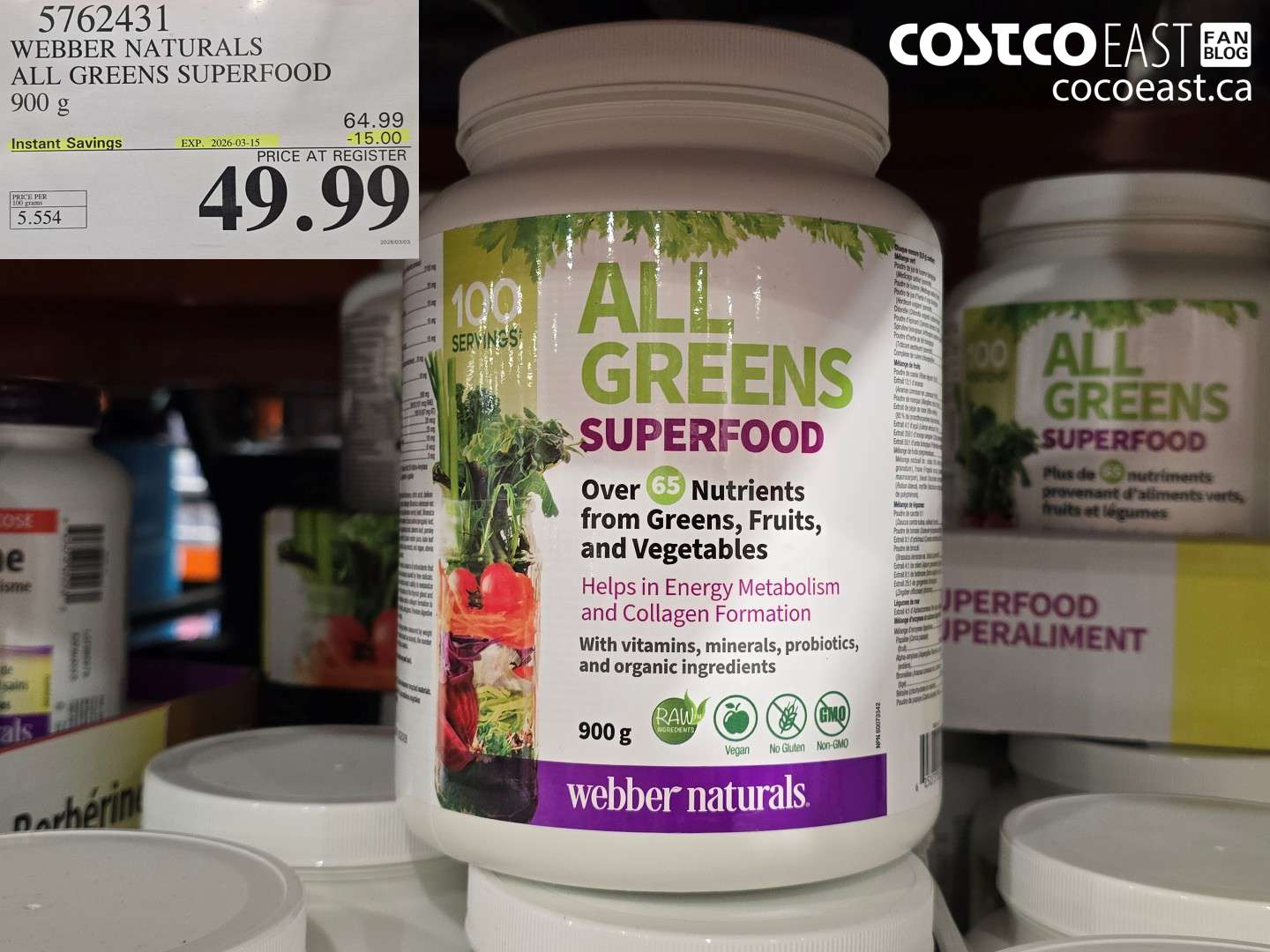 5762431 WEBBER NATURALS ALL GREENS SUPERFOOD 900 G ($15.00 INSTANT SAVINGS EXPIRES ON 2026-03-15) $49.99