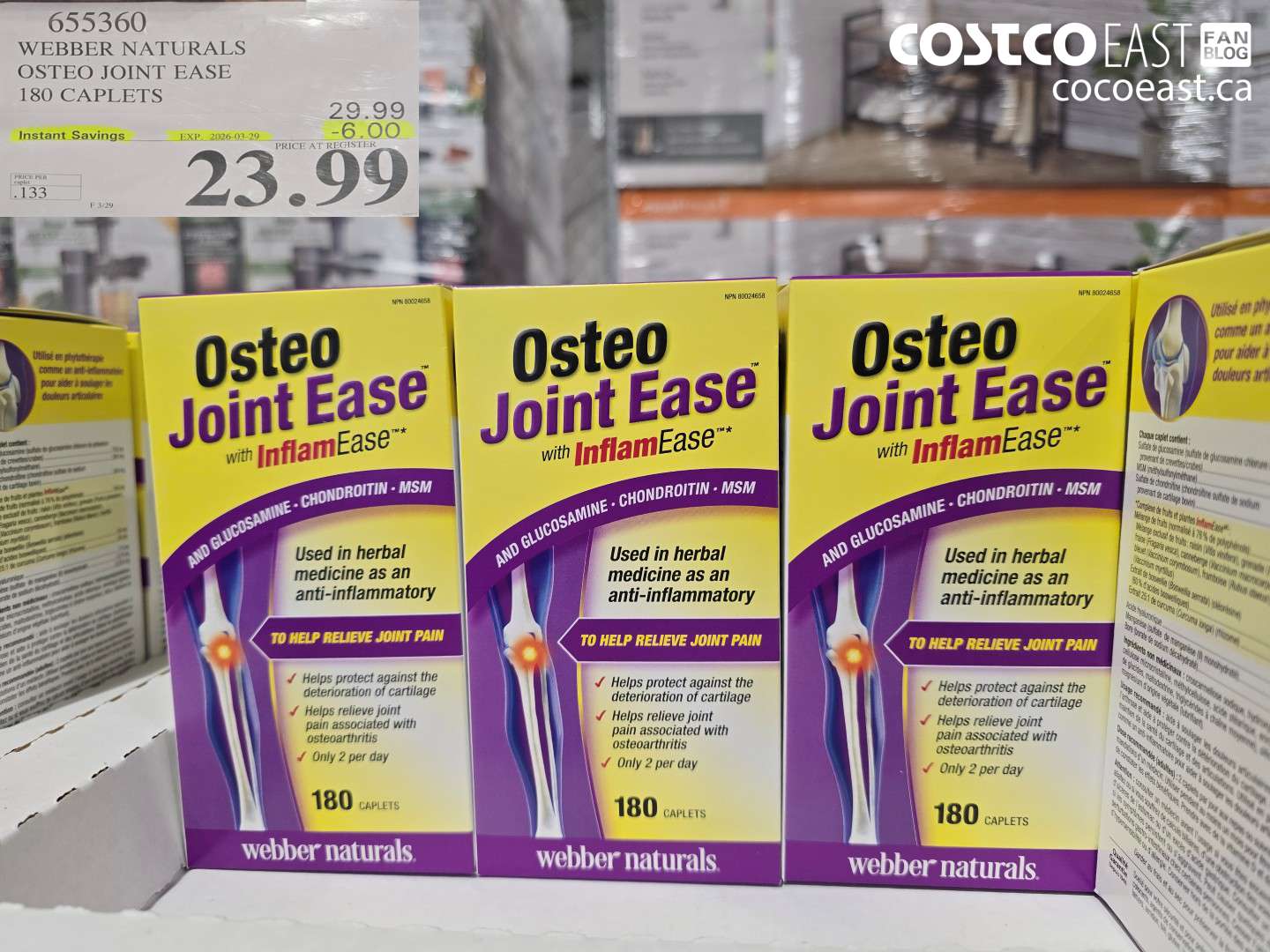 655360 WEBBER NATURALS OSTEO JOINT EASE 180 CAPLETS ($6.00 INSTANT SAVINGS EXPIRES ON 2026-03-29) $23.99