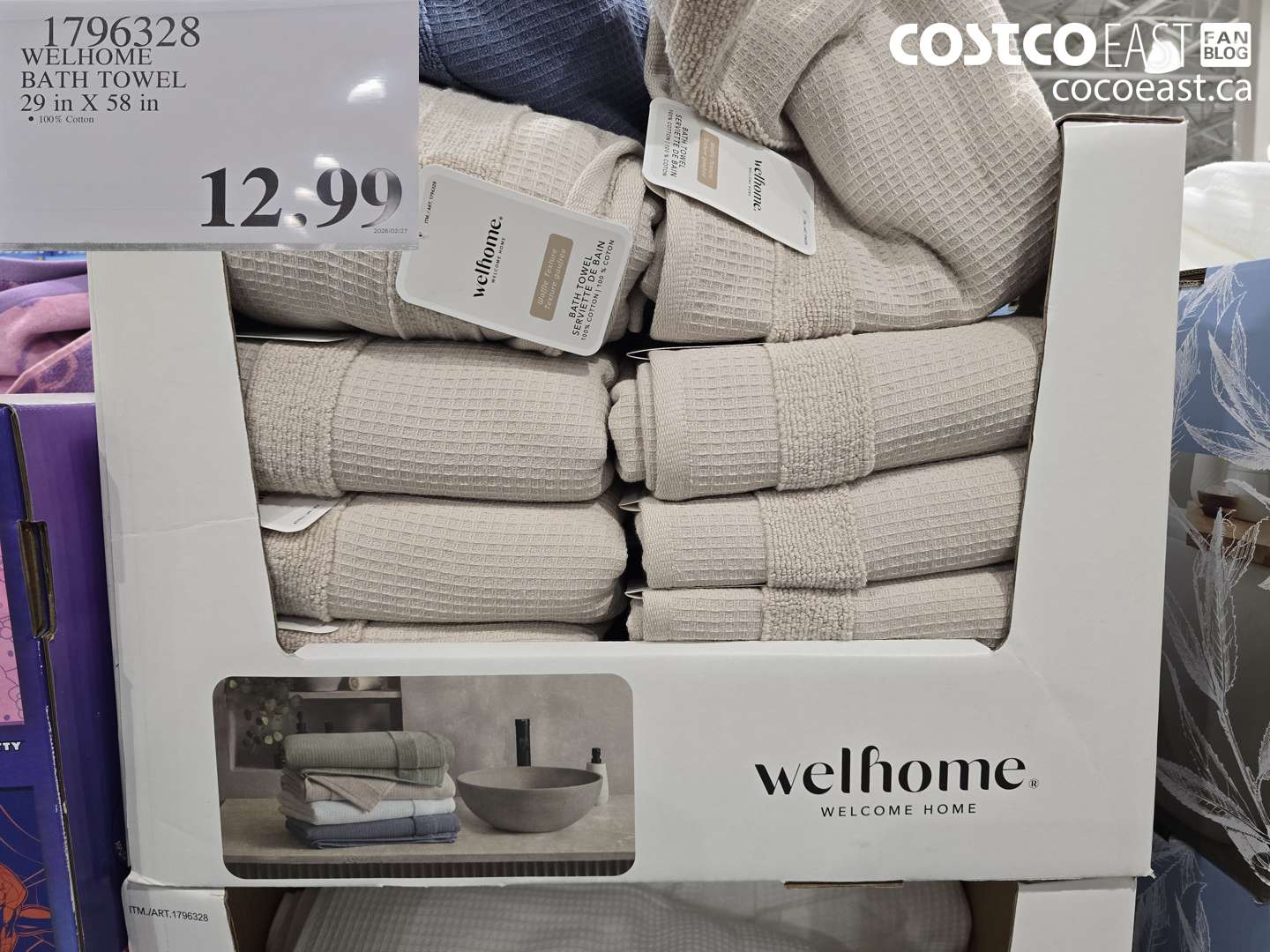 1796328 WELHOME BATH TOWEL 29 IN X 58 IN $12.99