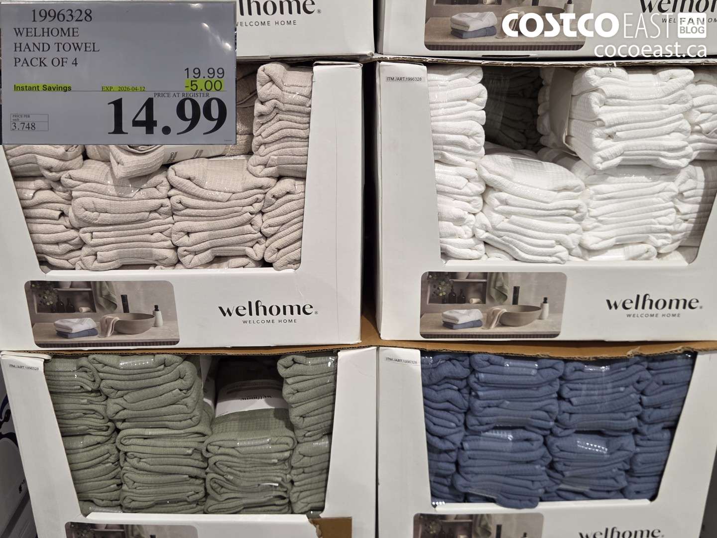 1996328 WELHOME HAND TOWEL PACK OF 4 ($5.00 INSTANT SAVINGS EXPIRES ON 2026-04-12) $14.99